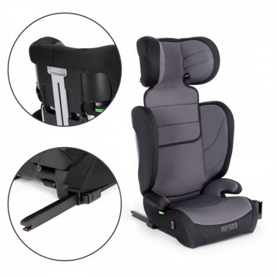 Scaun auto cu Isofix Ecotoys, grupa 100-150 cm, i-Size, omologare R129/03 - Gri