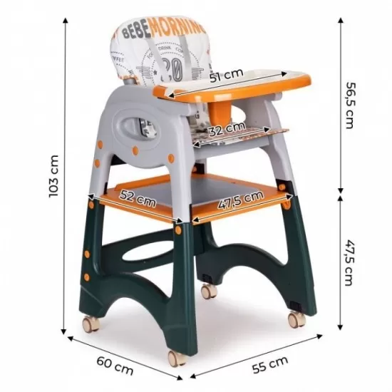 Scaun de masa 2 in 1 pentru copii Ecotoys HA-033 - Portocaliu Scaun de masa 2 in 1 pentru copii Ecotoys HA-033 - Portocaliu
