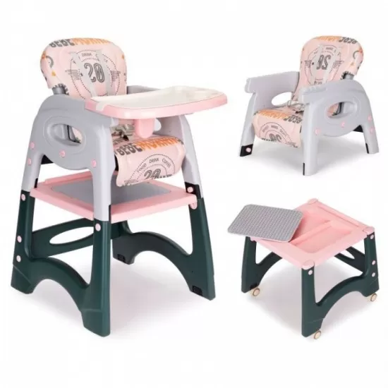 Scaun de masa 2 in 1 pentru copii Ecotoys HA-033 - Roz Scaun de masa 2 in 1 pentru copii Ecotoys HA-033 - Roz