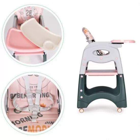 Scaun de masa 2 in 1 pentru copii Ecotoys HA-033 - Roz Scaun de masa 2 in 1 pentru copii Ecotoys HA-033 - Roz