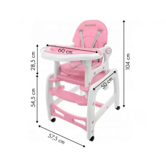 Scaun de masa 3 in 1 Ecotoys HC-223 Roz Scaun de masa 3 in 1 Ecotoys HC-223 Roz
