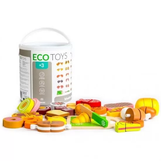 Set alimente din lemn Ecotoys 23 piese Set alimente din lemn Ecotoys 23 piese
