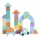 Set cuburi din lemn cu animalute si masini 60 piese Sun Baby