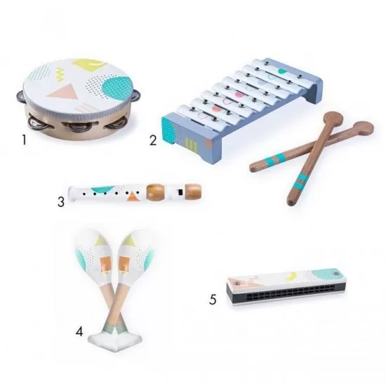 Set instrumente muzicale din lemn Ecotoys Set instrumente muzicale din lemn Ecotoys