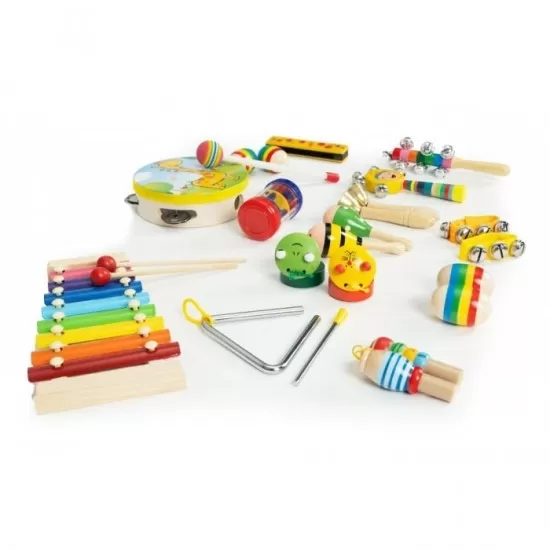 Set cu instrumente muzicale pentru copii din lemn, 14 instrumente, Ecotoys ESC-W-0243C Set cu instrumente muzicale pentru copii din lemn, 14 instrumente, Ecotoys ESC-W-0243C