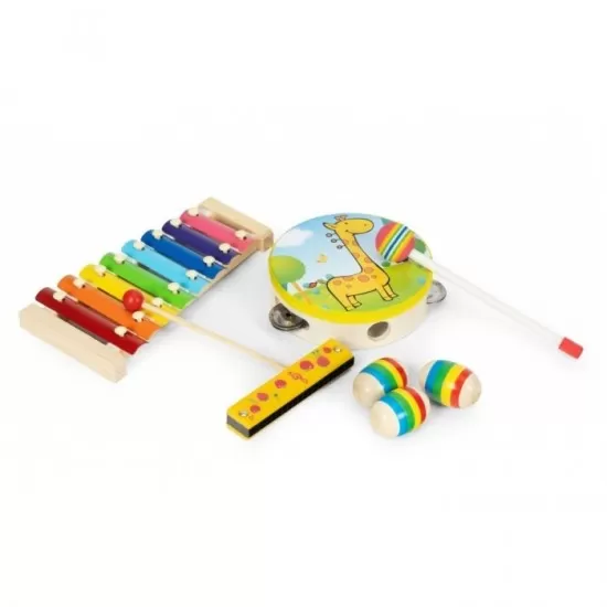 Set cu instrumente muzicale pentru copii din lemn, 14 instrumente, Ecotoys ESC-W-0243C Set cu instrumente muzicale pentru copii din lemn, 14 instrumente, Ecotoys ESC-W-0243C