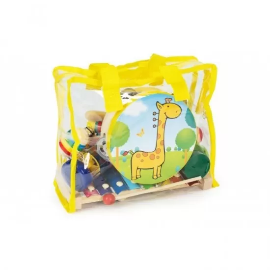Set cu instrumente muzicale pentru copii din lemn, 14 instrumente, Ecotoys ESC-W-0243C Set cu instrumente muzicale pentru copii din lemn, 14 instrumente, Ecotoys ESC-W-0243C