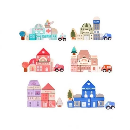 Set cuburi de constructii creative Ecotoys HM015220, din lemn, 115 blocuri Set cuburi de constructii creative Ecotoys HM015220, din lemn, 115 blocuri