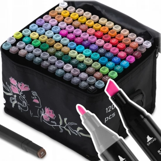 Set de 120 markere colorate cu alcool, varf dublu, Nukido NK-913 Set de 120 markere colorate cu alcool, varf dublu, Nukido NK-913
