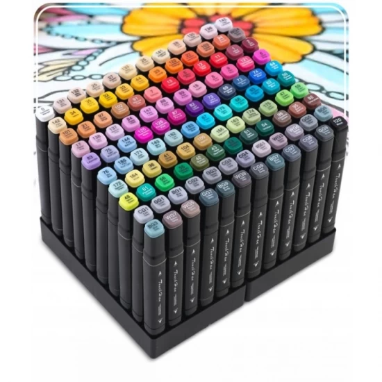 Set de 120 markere colorate cu alcool, varf dublu, Nukido NK-913 Set de 120 markere colorate cu alcool, varf dublu, Nukido NK-913