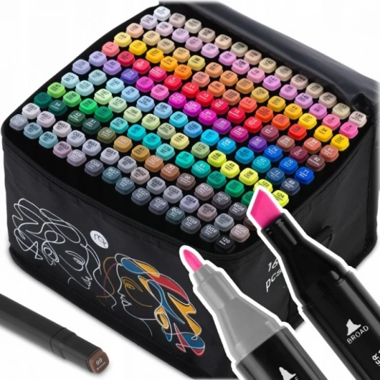 Set de 168 markere colorate cu alcool, varf dublu, Nukido NK-914 Set de 168 markere colorate cu alcool, varf dublu, Nukido NK-914
