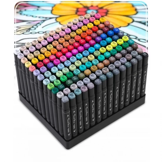 Set de 168 markere colorate cu alcool, varf dublu, Nukido NK-914 Set de 168 markere colorate cu alcool, varf dublu, Nukido NK-914