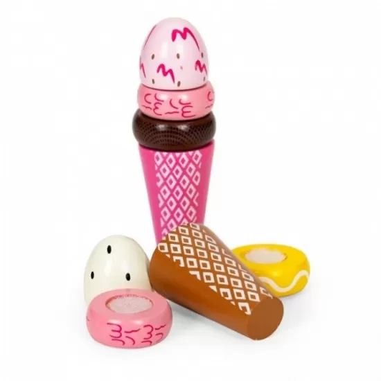 Set de 2 inghetate din lemn pentru copii, 9 elemente, Ecotoys TL12106 Set de 2 inghetate din lemn pentru copii, 9 elemente, Ecotoys TL12106