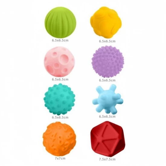 Set de 8 mingi senzoriale din cauciuc moale pentru copii Huanger HE0235 Set de 8 mingi senzoriale din cauciuc moale pentru copii Huanger HE0235