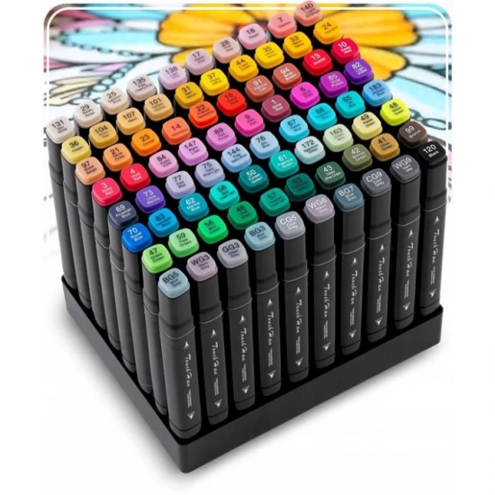 Set de 80 markere colorate cu alcool, varf dublu, Nukido NK-912 Set de 80 markere colorate cu alcool, varf dublu, Nukido NK-912