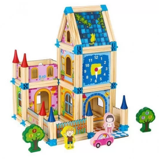 Set de constructii casa 6 in 1 din blocuri din lemn Ecotoys MA429 Set de constructii casa 6 in 1 din blocuri din lemn Ecotoys MA429