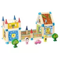 Set de constructii casa 6 in 1 din blocuri din lemn Ecotoys MA429