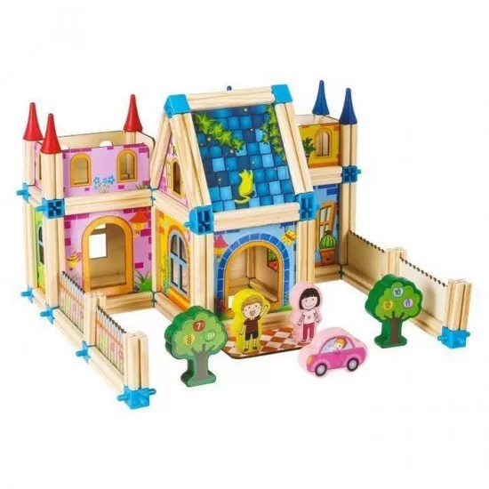 Set de constructii casa 6 in 1 din blocuri din lemn Ecotoys MA429 Set de constructii casa 6 in 1 din blocuri din lemn Ecotoys MA429