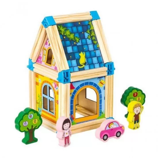 Set de constructii casa 6 in 1 din blocuri din lemn Ecotoys MA429 Set de constructii casa 6 in 1 din blocuri din lemn Ecotoys MA429