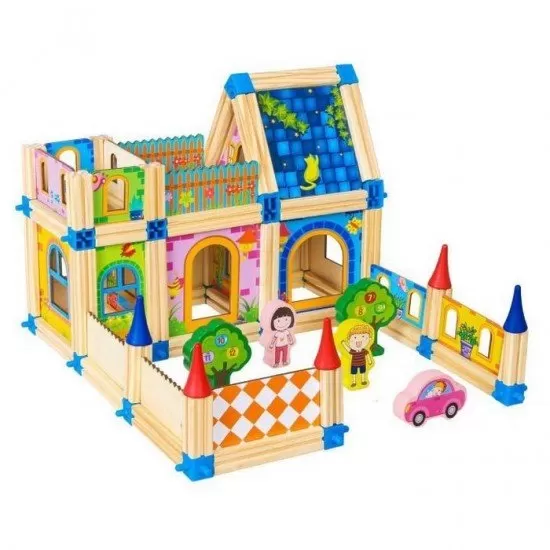 Set de constructii casa 6 in 1 din blocuri din lemn Ecotoys MA429 Set de constructii casa 6 in 1 din blocuri din lemn Ecotoys MA429
