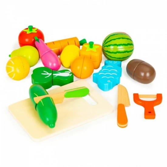 Set de fructe si legume din lemn, 17 elemente, Ecotoys