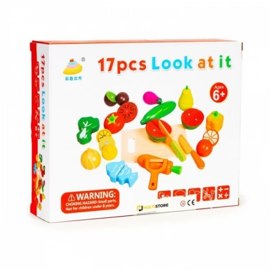 Set de fructe si legume din lemn, 17 elemente, Ecotoys