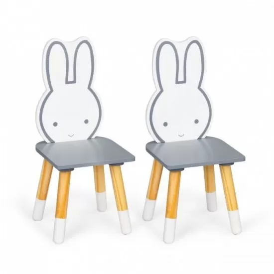 Set de masa cu alfabet si doua scaune in forma de iepuras pentru copii Ecotoys WH141 - Gri si natur