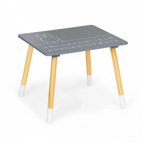 Set de masa cu alfabet si doua scaune in forma de iepuras pentru copii Ecotoys WH141 - Gri si natur