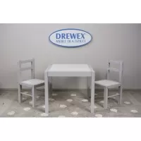 Set de masa cu doua scaune pentru copii Drewex - Alb cu gri
