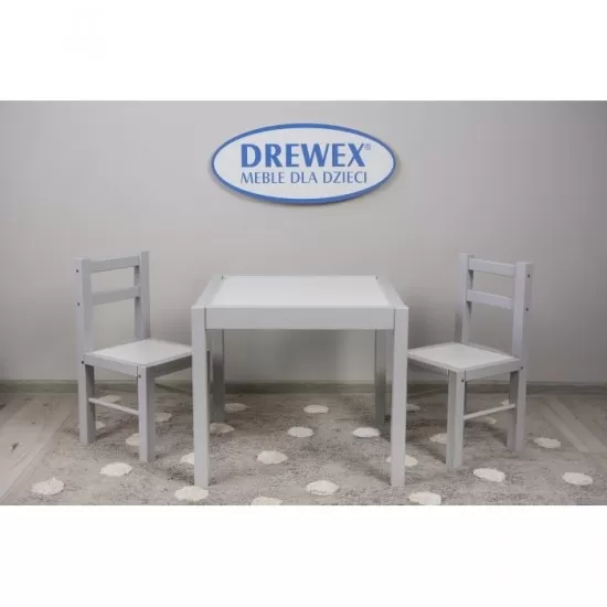 Set de masa cu doua scaune pentru copii Drewex - Alb cu gri Set de masa cu doua scaune pentru copii Drewex - Alb cu gri