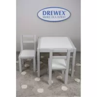 Set de masa cu doua scaune pentru copii Drewex - Alb cu gri
