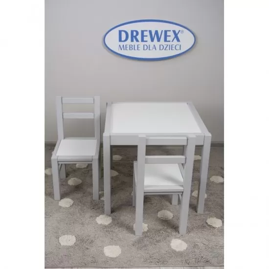 Set de masa cu doua scaune pentru copii Drewex - Alb cu gri Set de masa cu doua scaune pentru copii Drewex - Alb cu gri