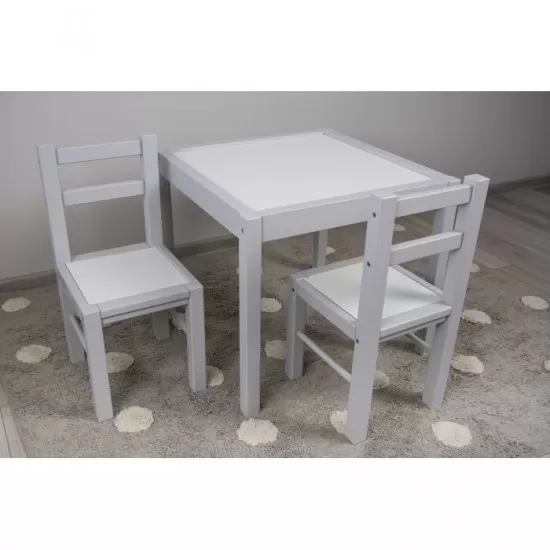 Set de masa cu doua scaune pentru copii Drewex - Alb cu gri Set de masa cu doua scaune pentru copii Drewex - Alb cu gri