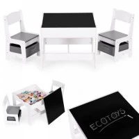 Set de masa cu doua scaune pentru copii Ecotoys ZKC-1A - Alb-Gri