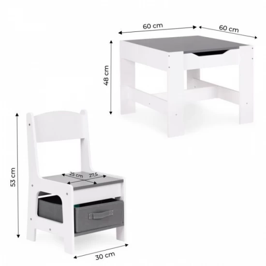 Set de masa cu doua scaune pentru copii Ecotoys ZKC-1A - Alb-Gri Set de masa cu doua scaune pentru copii Ecotoys ZKC-1A - Alb-Gri