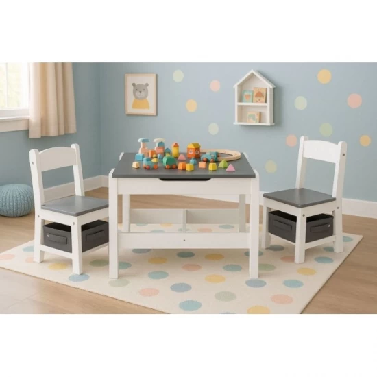Set de masa cu doua scaune pentru copii Ecotoys ZKC-1A - Alb-Gri Set de masa cu doua scaune pentru copii Ecotoys ZKC-1A - Alb-Gri