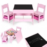 Set de masa cu doua scaune pentru copii Ecotoys ZKC-1B - Roz