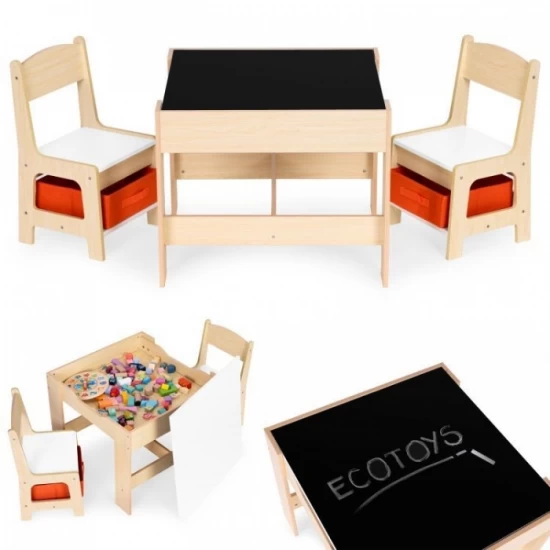 Set de masa cu doua scaune pentru copii Ecotoys ZKC-1C - Natur Set de masa cu doua scaune pentru copii Ecotoys ZKC-1C - Natur