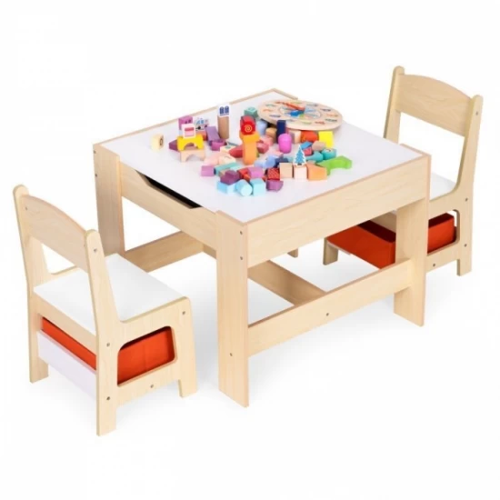 Set de masa cu doua scaune pentru copii Ecotoys ZKC-1C - Natur Set de masa cu doua scaune pentru copii Ecotoys ZKC-1C - Natur