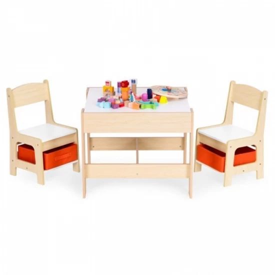 Set de masa cu doua scaune pentru copii Ecotoys ZKC-1C - Natur Set de masa cu doua scaune pentru copii Ecotoys ZKC-1C - Natur