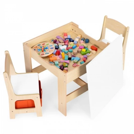Set de masa cu doua scaune pentru copii Ecotoys ZKC-1C - Natur Set de masa cu doua scaune pentru copii Ecotoys ZKC-1C - Natur