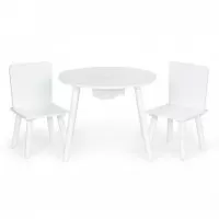 Set de masa cu doua scaune pentru copii si loc de depozitare jucarii Ecotoys WH135 - Alb