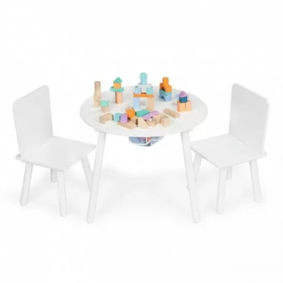 Set de masa cu doua scaune pentru copii si loc de depozitare jucarii Ecotoys WH135 - Alb Set de masa cu doua scaune pentru copii si loc de depozitare jucarii Ecotoys WH135 - Alb