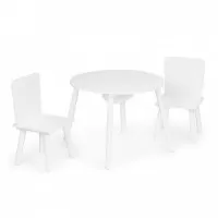 Set de masa cu doua scaune pentru copii si loc de depozitare jucarii Ecotoys WH135 - Alb