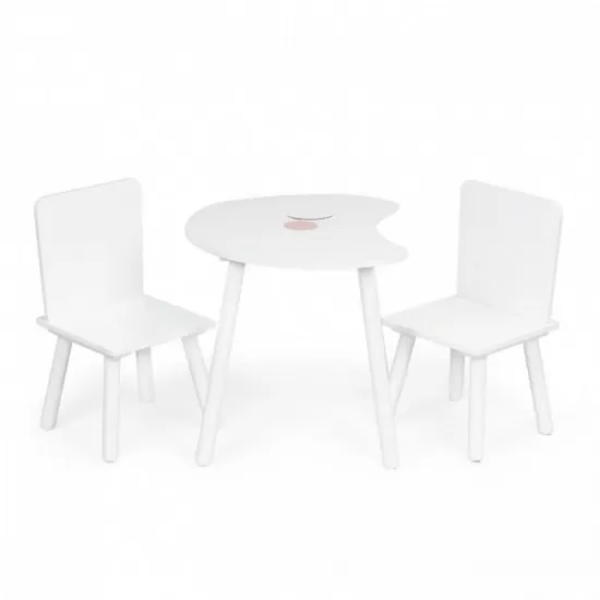 Set de masa in forma de luna si doua scaune pentru copii Ecotoys WH140 - Alb