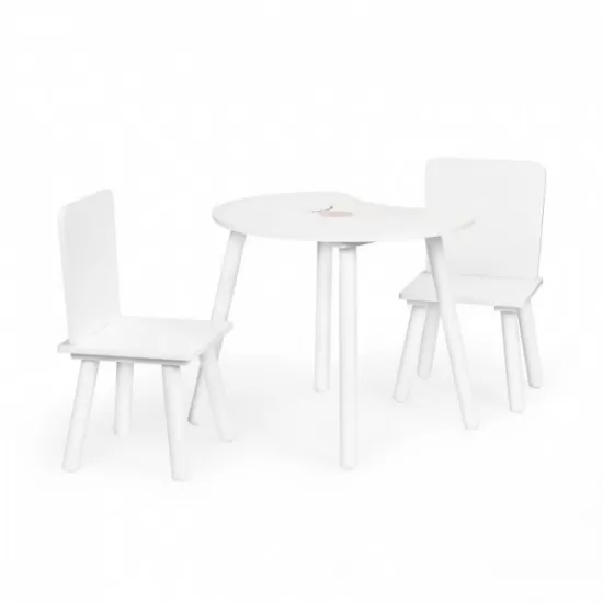 Set de masa in forma de luna si doua scaune pentru copii Ecotoys WH140 - Alb