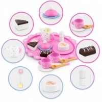 Set din lemn pentru servit ceaiul Ricokids Roz
