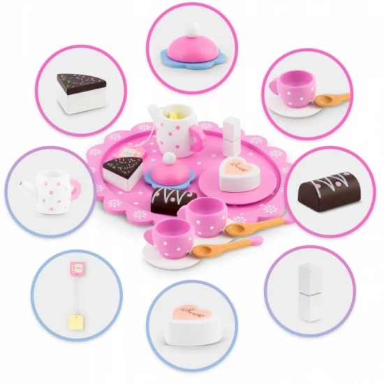 Set din lemn pentru servit ceaiul Ricokids Roz Set din lemn pentru servit ceaiul Ricokids Roz