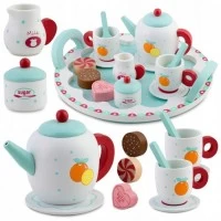 Set de joaca din lemn pentru servit ceaiul Ricokids Turcoaz