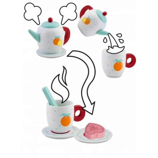 Set de joaca din lemn pentru servit ceaiul Ricokids Turcoaz Set de joaca din lemn pentru servit ceaiul Ricokids Turcoaz